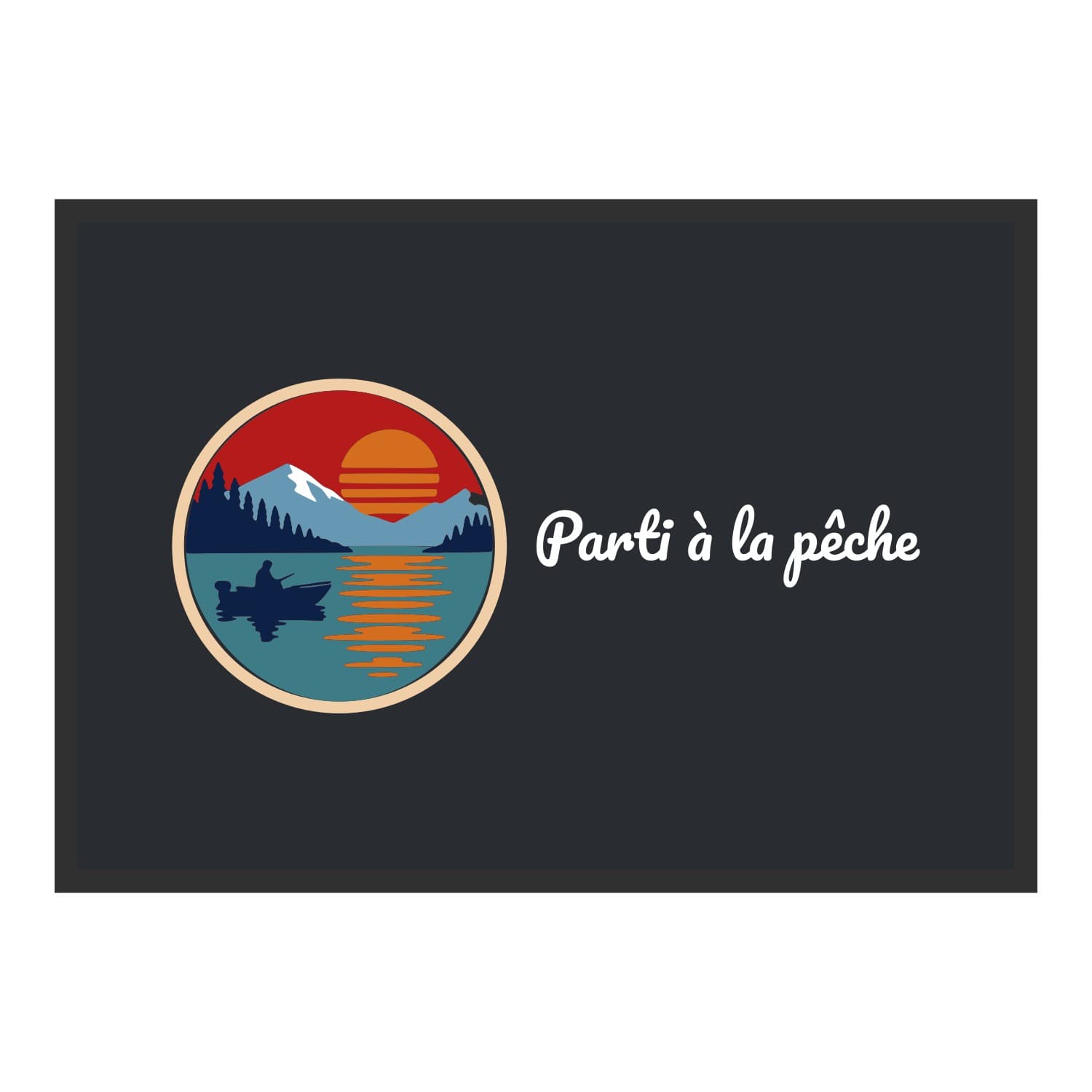 Vue du tapis Affiche barque au coucher du soleil dans son format et ses couleurs de départ
