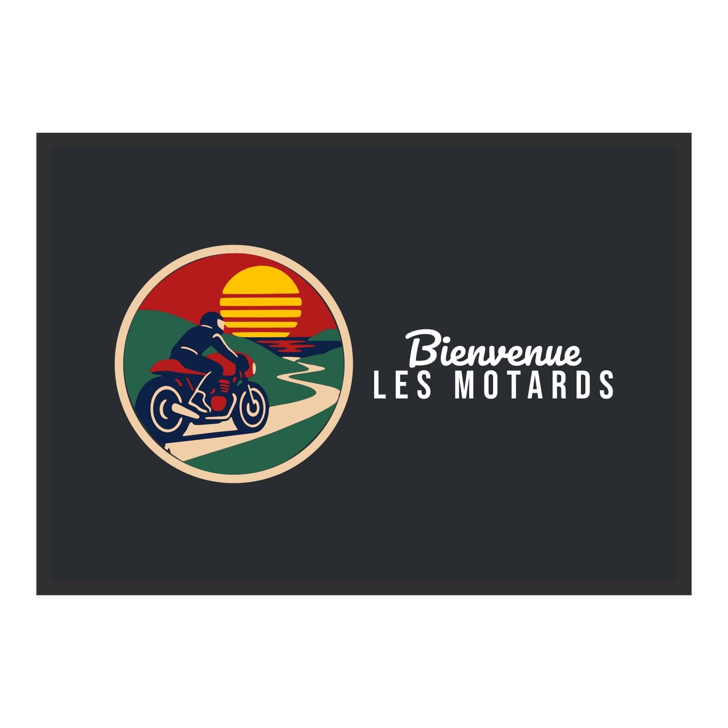 Vue du tapis Affiche café racer dans son format et ses couleurs de départ