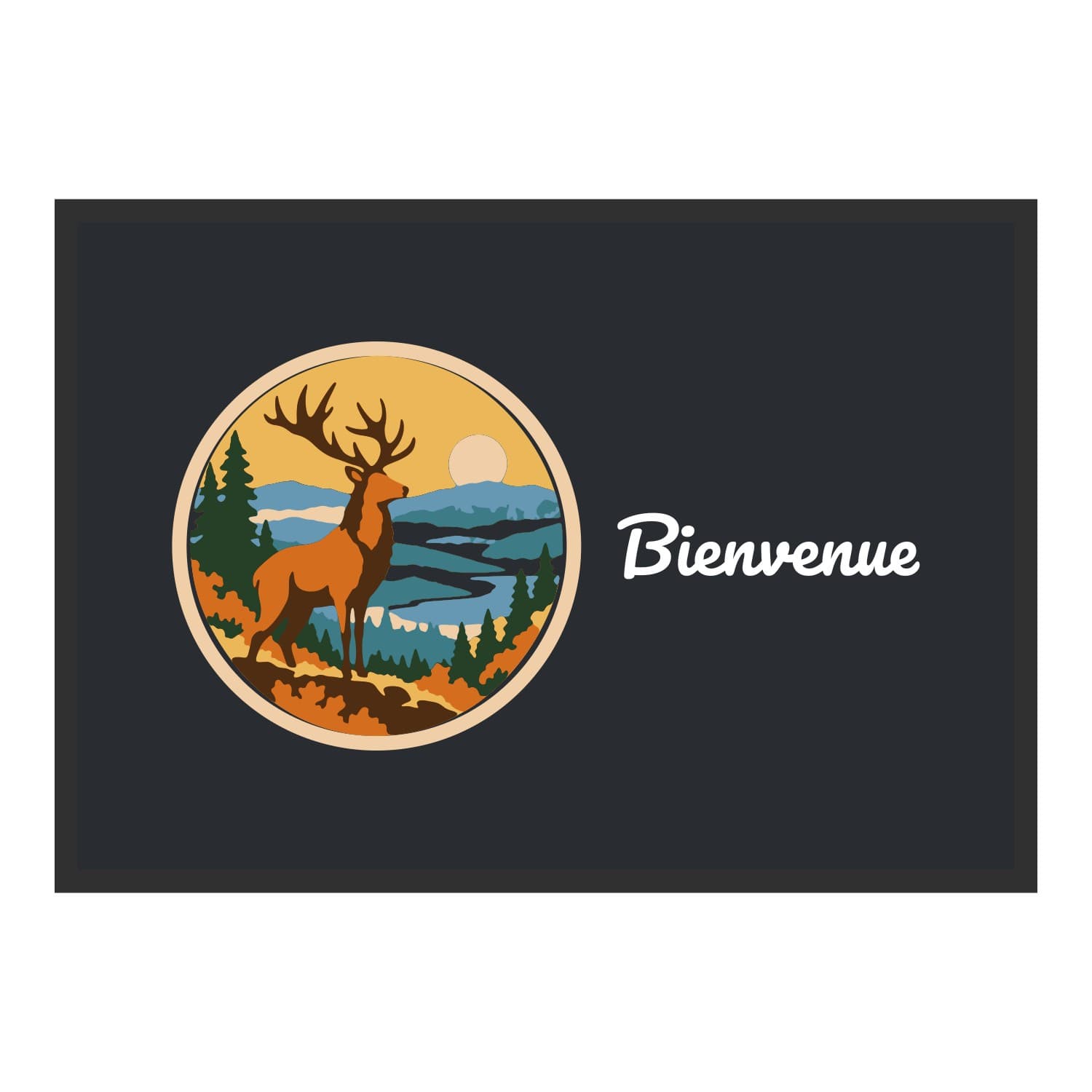 Vue du tapis Affiche cerf à l’aube dans son format et ses couleurs de départ