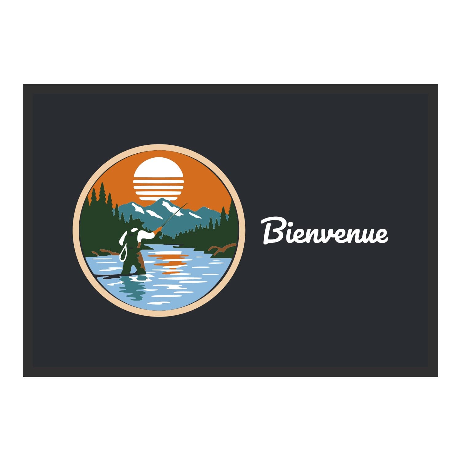 Vue du tapis Affiche pêche à la mouche dans son format et ses couleurs de départ