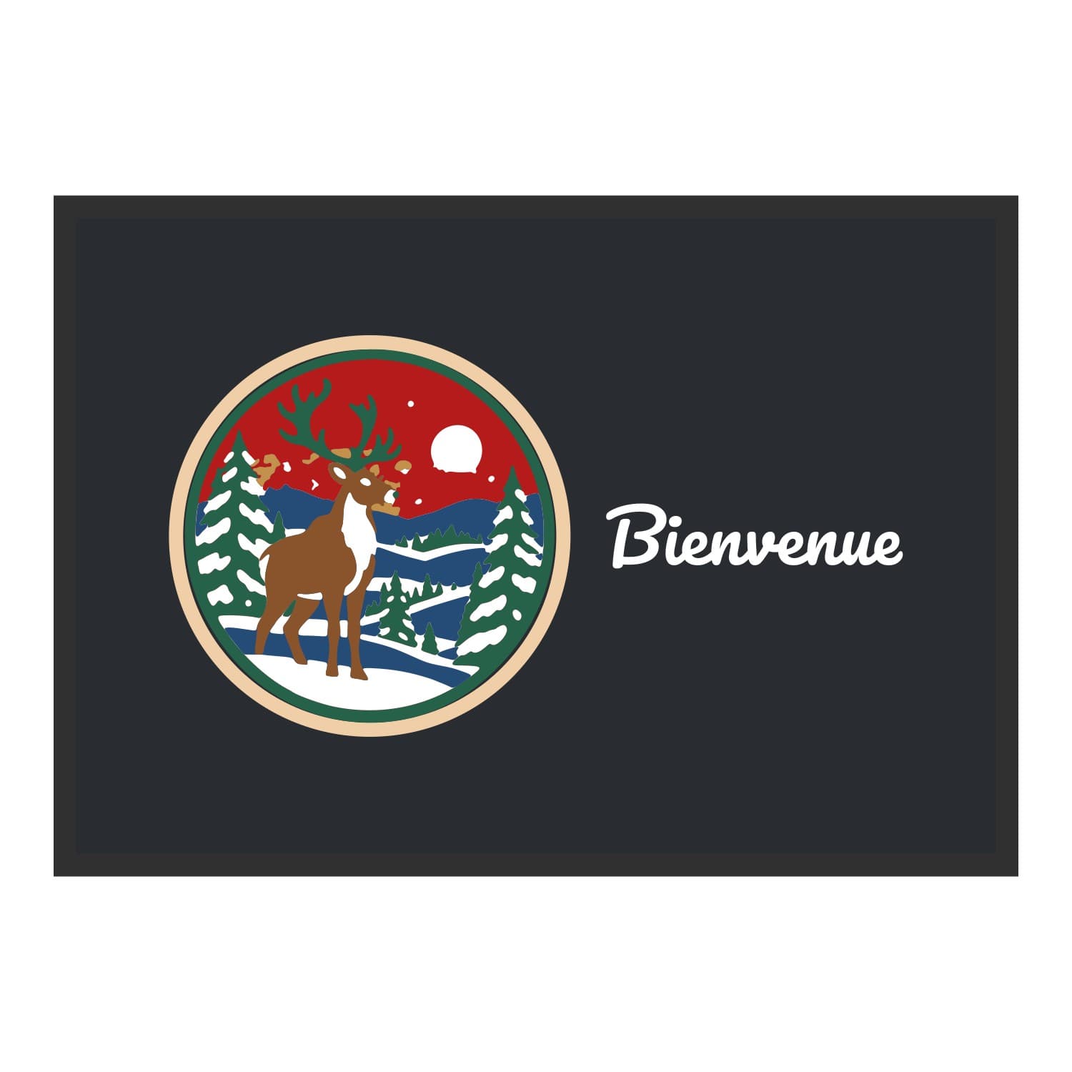 Vue du tapis Affiche renne dans la forêt dans son format et ses couleurs de départ