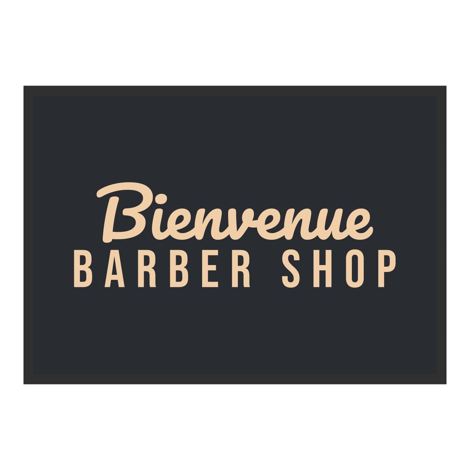 Vue du tapis Bienvenue barber shop dans son format et ses couleurs de départ