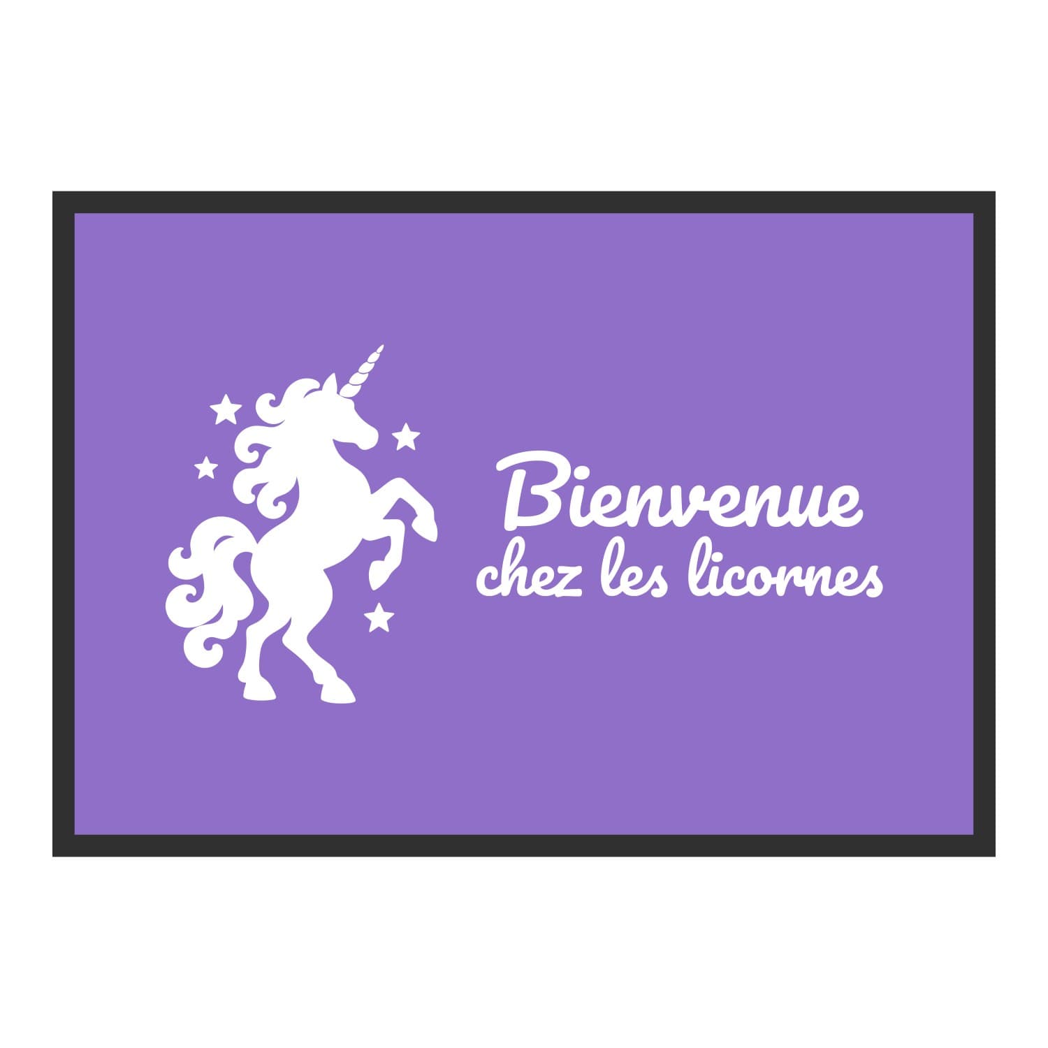 Vue du tapis Bienvenue chez les licornes dans son format et ses couleurs de départ