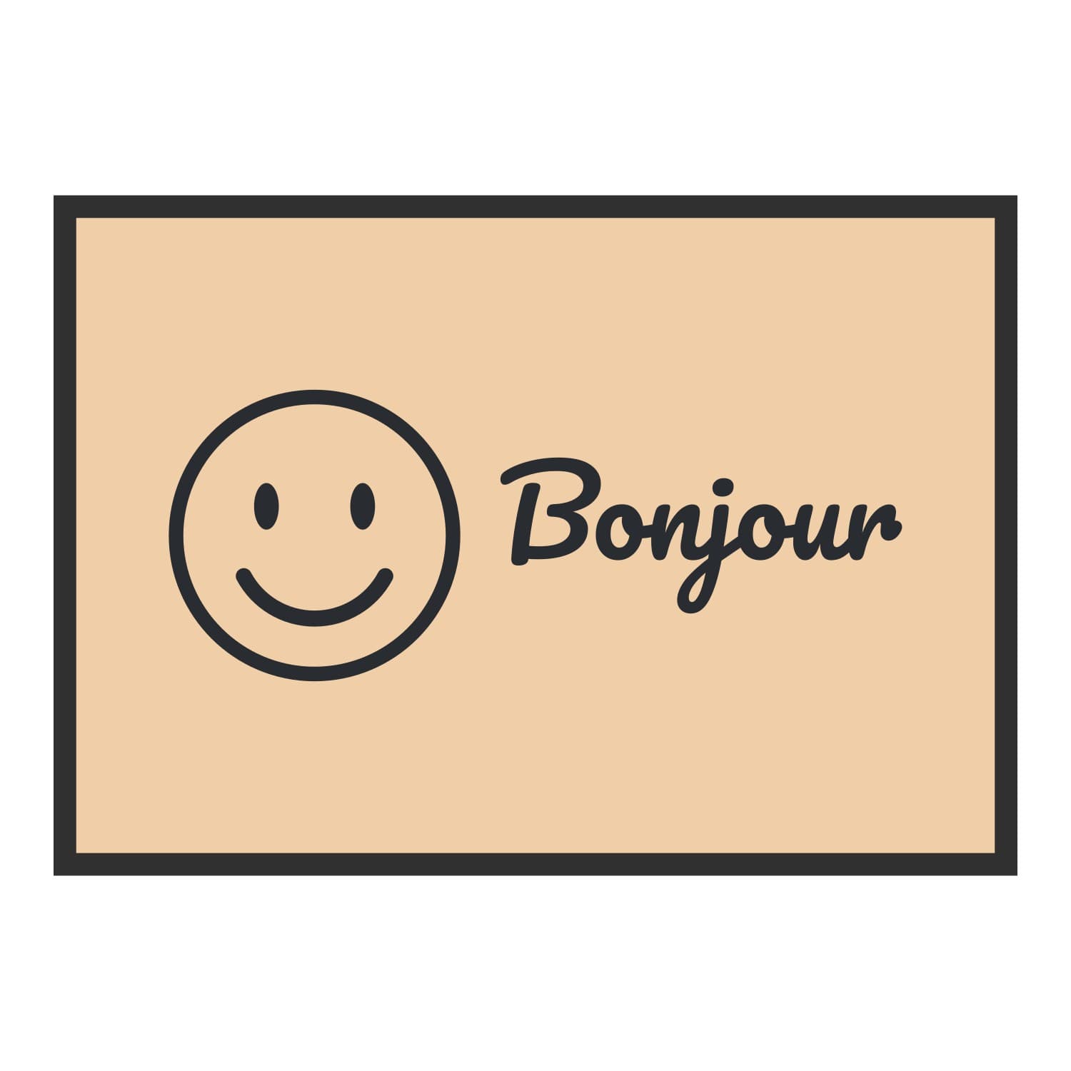 Vue du tapis Bonjour smiley au trait dans son format et ses couleurs de départ