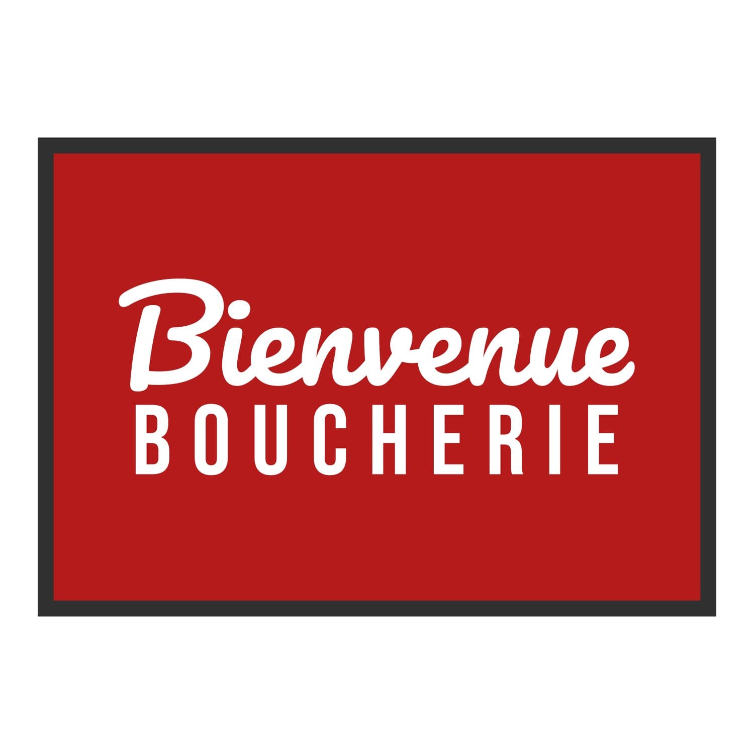 Vue du tapis Bienvenue boucherie dans son format et ses couleurs de départ