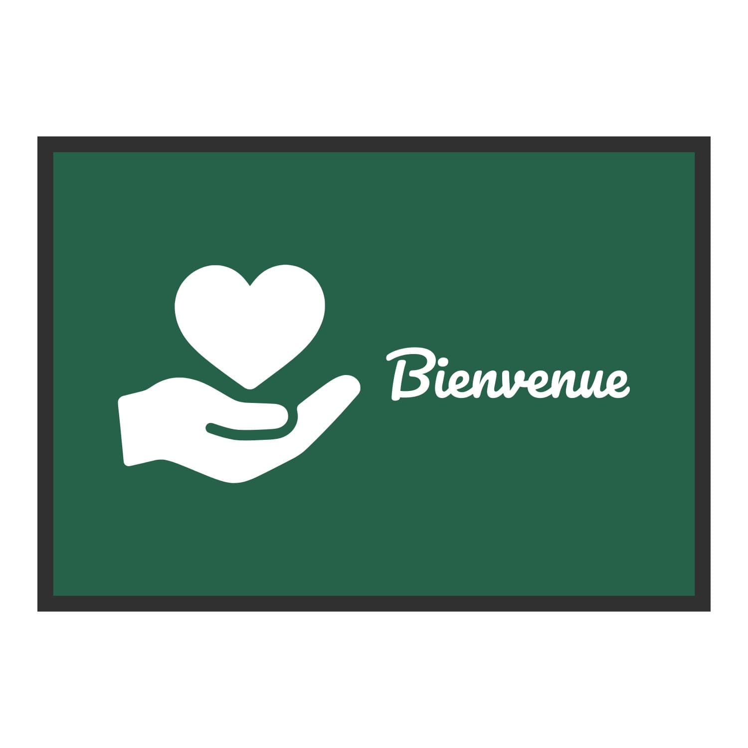 Vue du tapis Main et cœur Bienvenue dans son format et ses couleurs de départ
