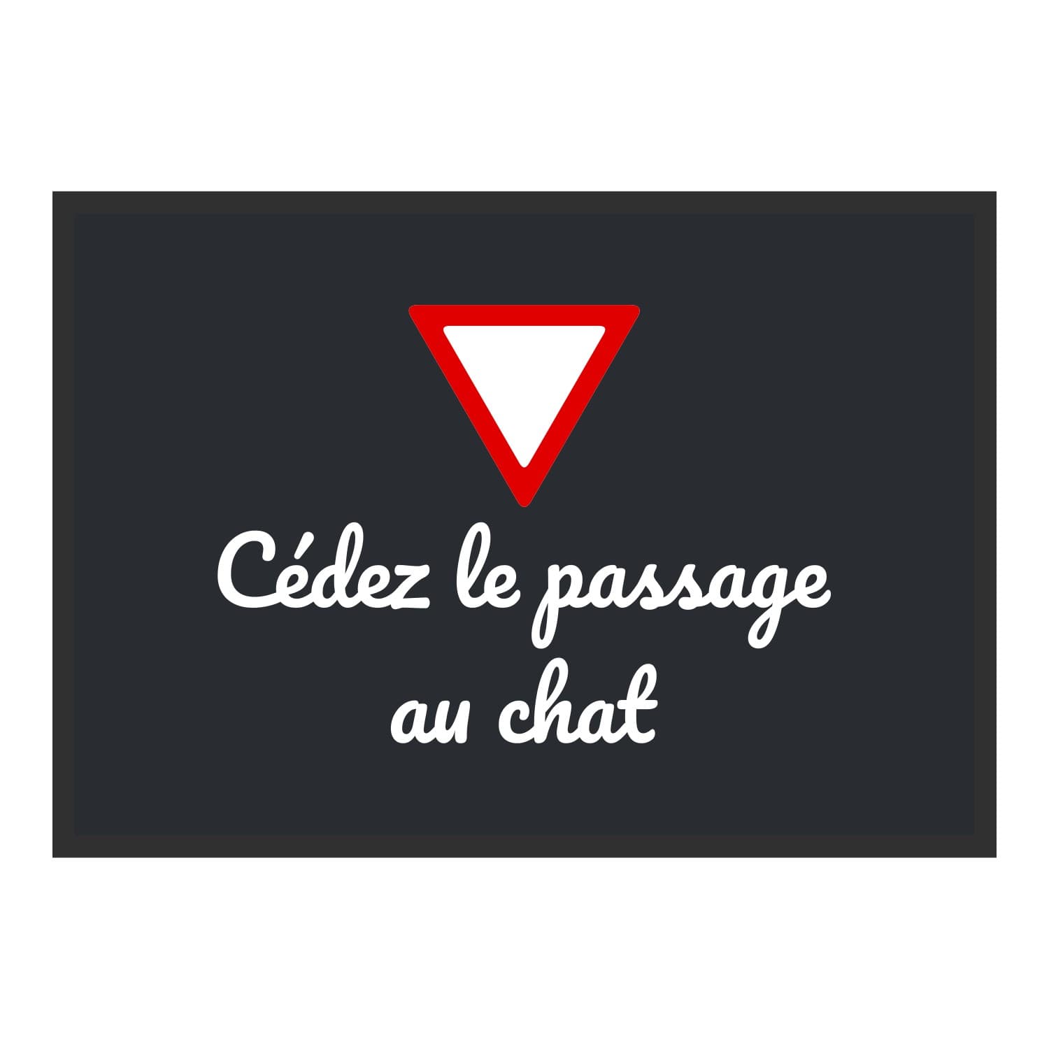 Vue du tapis Cédez le passage… au chat dans son format et ses couleurs de départ