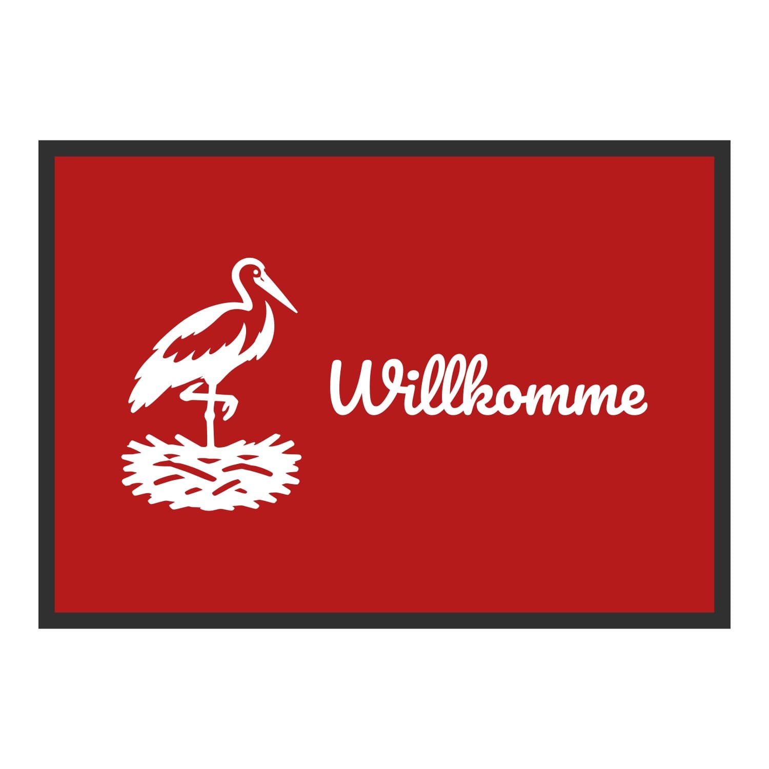 Vue du tapis Cigogne Willkomme dans son format et ses couleurs de départ
