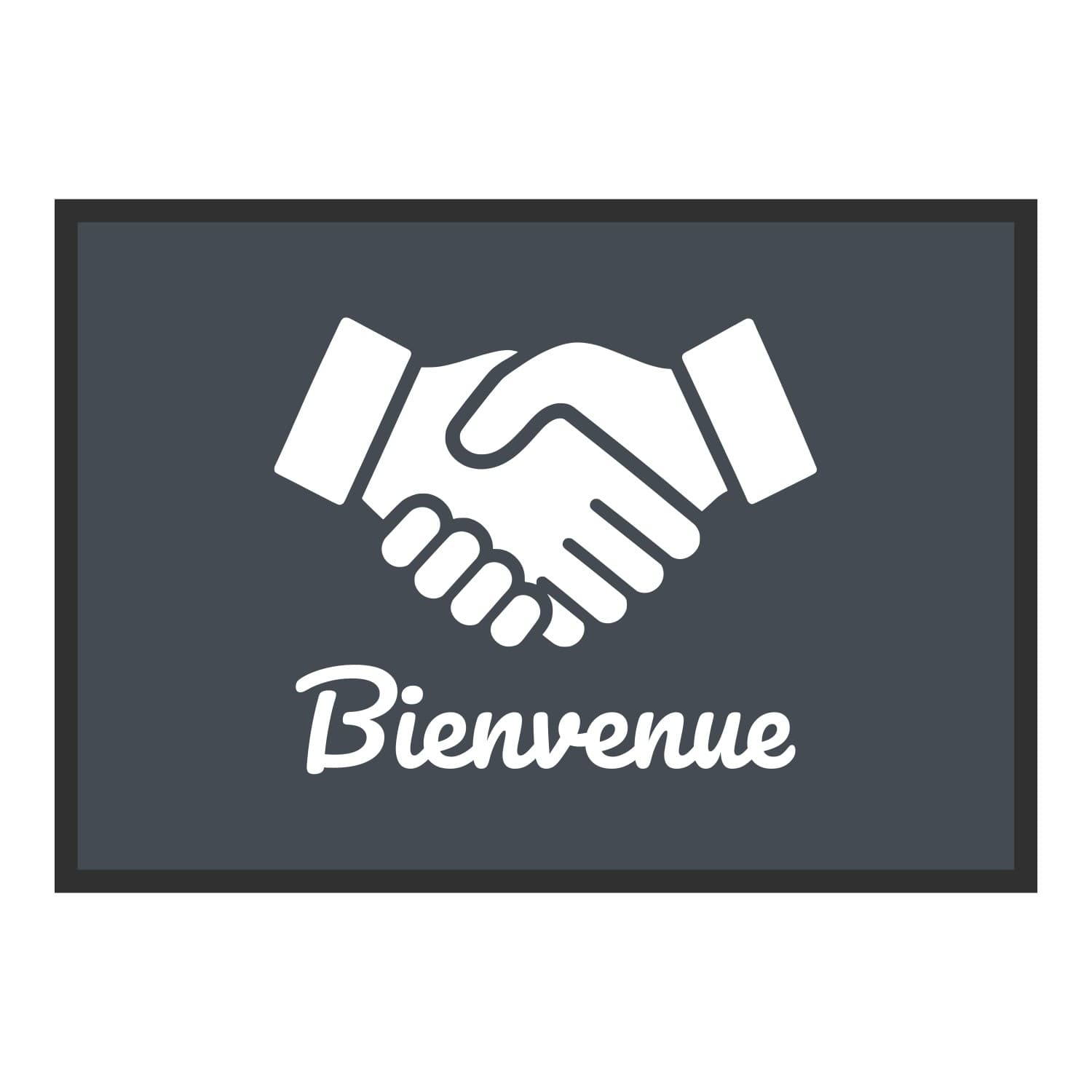 Vue du tapis Poignée de main Bienvenue dans son format et ses couleurs de départ