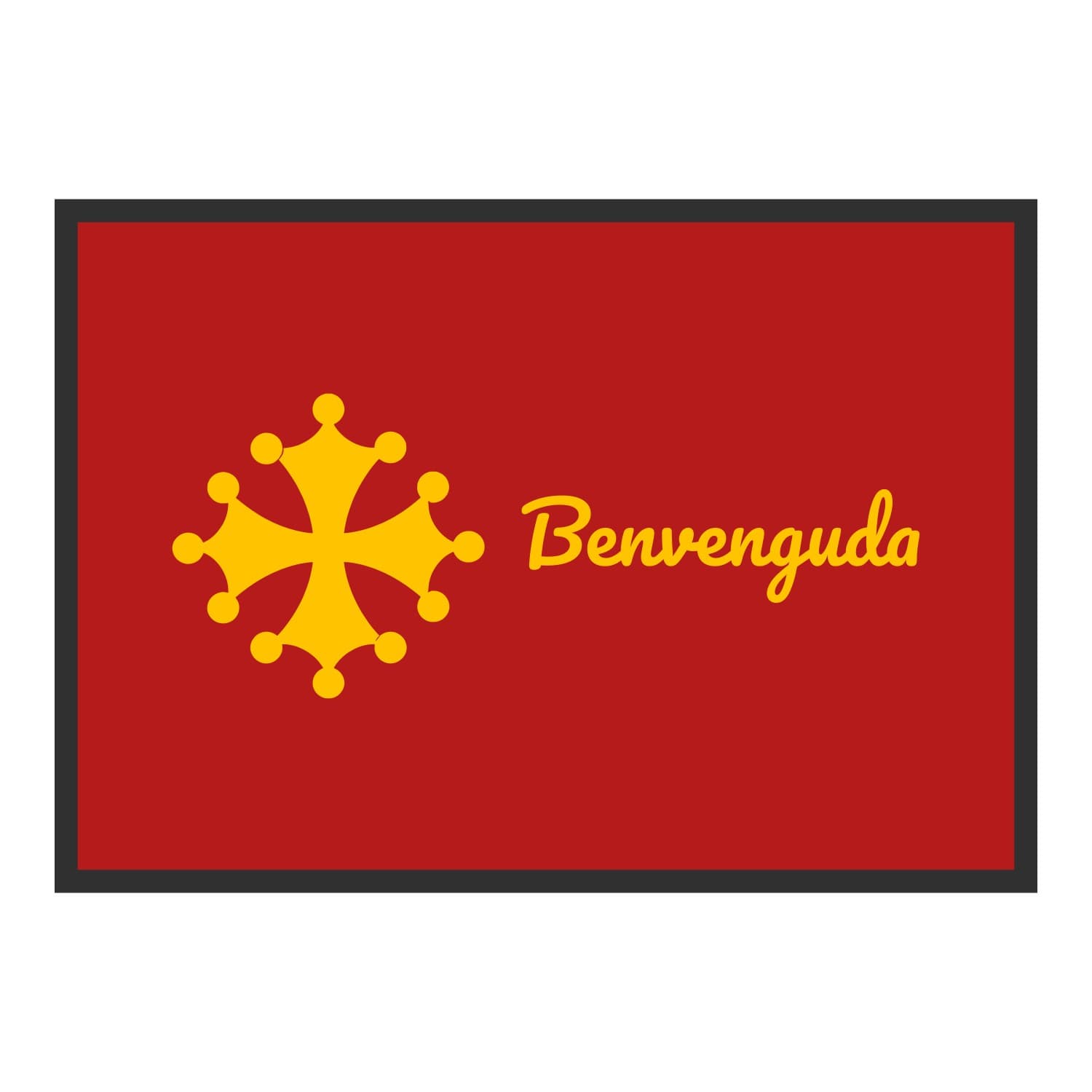Vue du tapis Croix occitane Benvenguda dans son format et ses couleurs de départ
