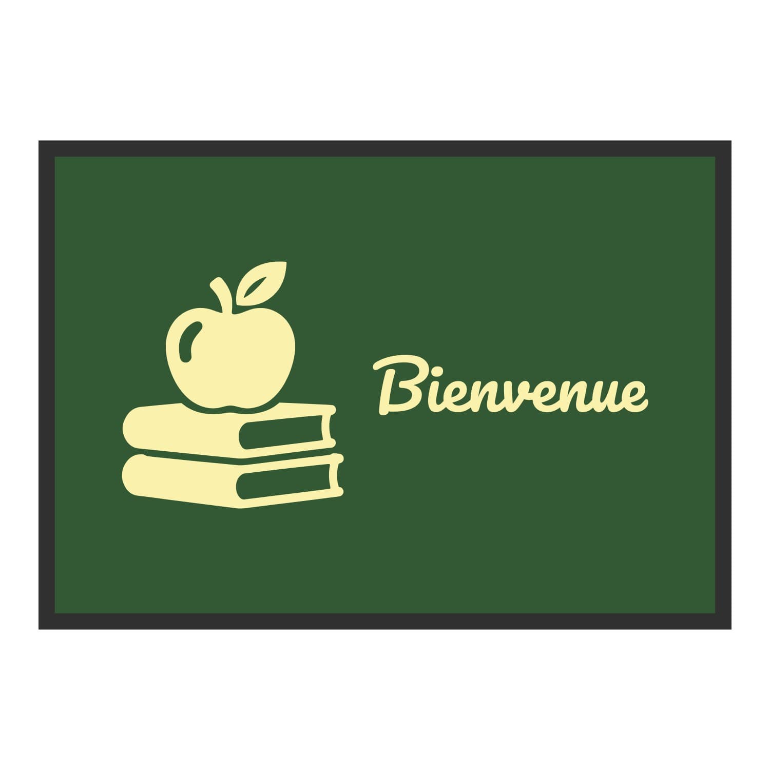 Vue du tapis Pomme et livres Bienvenue dans son format et ses couleurs de départ