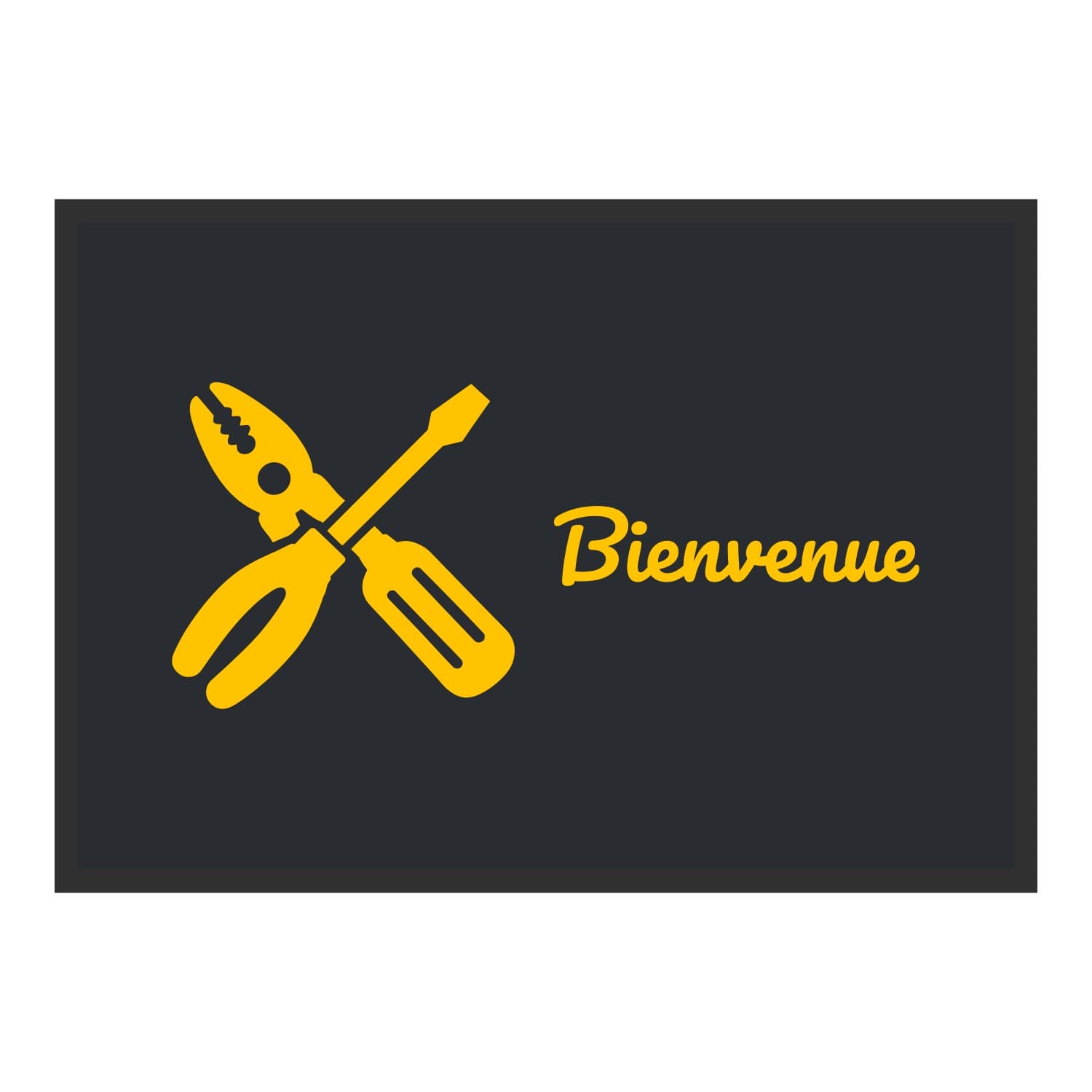 Vue du tapis Pince et tournevis Bienvenue dans son format et ses couleurs de départ