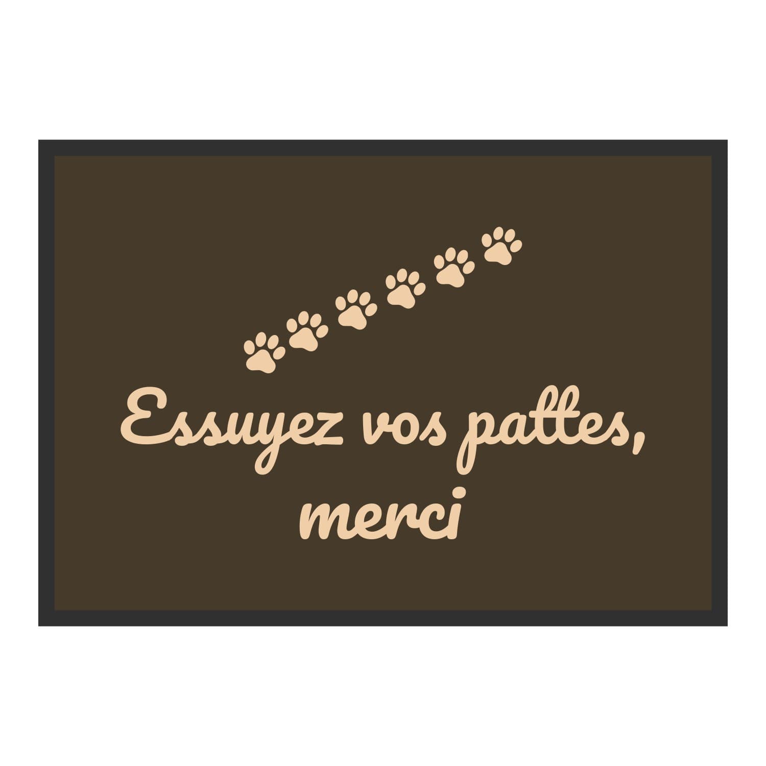 Vue du tapis Essuyez vos pattes, merci dans son format et ses couleurs de départ