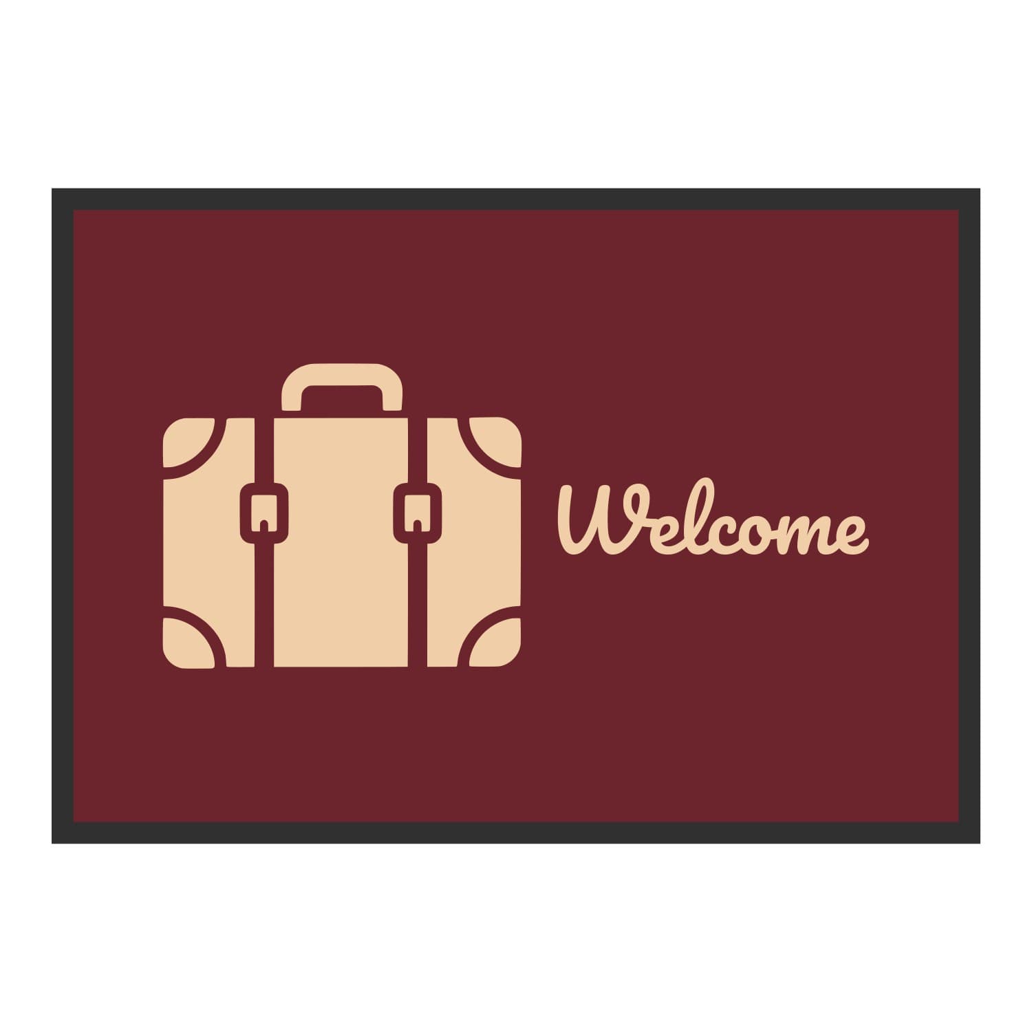Vue du tapis Valise Welcome dans son format et ses couleurs de départ