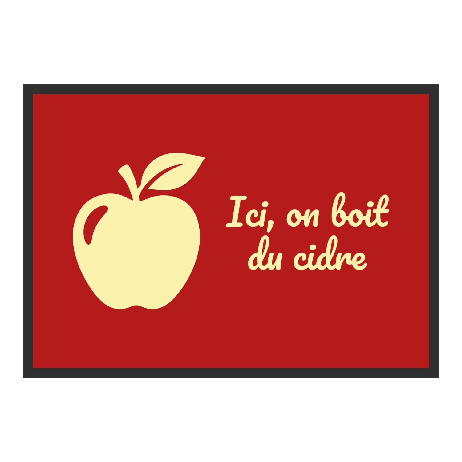 Vue du tapis Ici, on boit du cidre dans son format et ses couleurs de départ