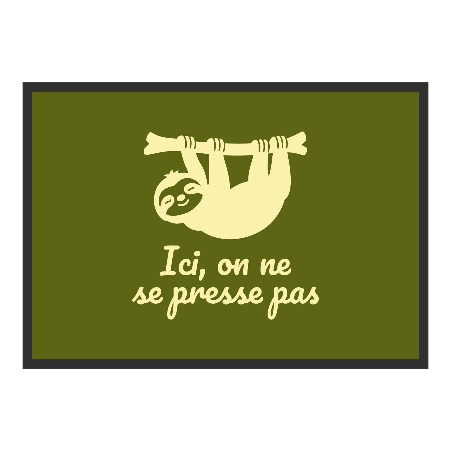 Vue du tapis Ici, on ne se presse pas dans son format et ses couleurs de départ