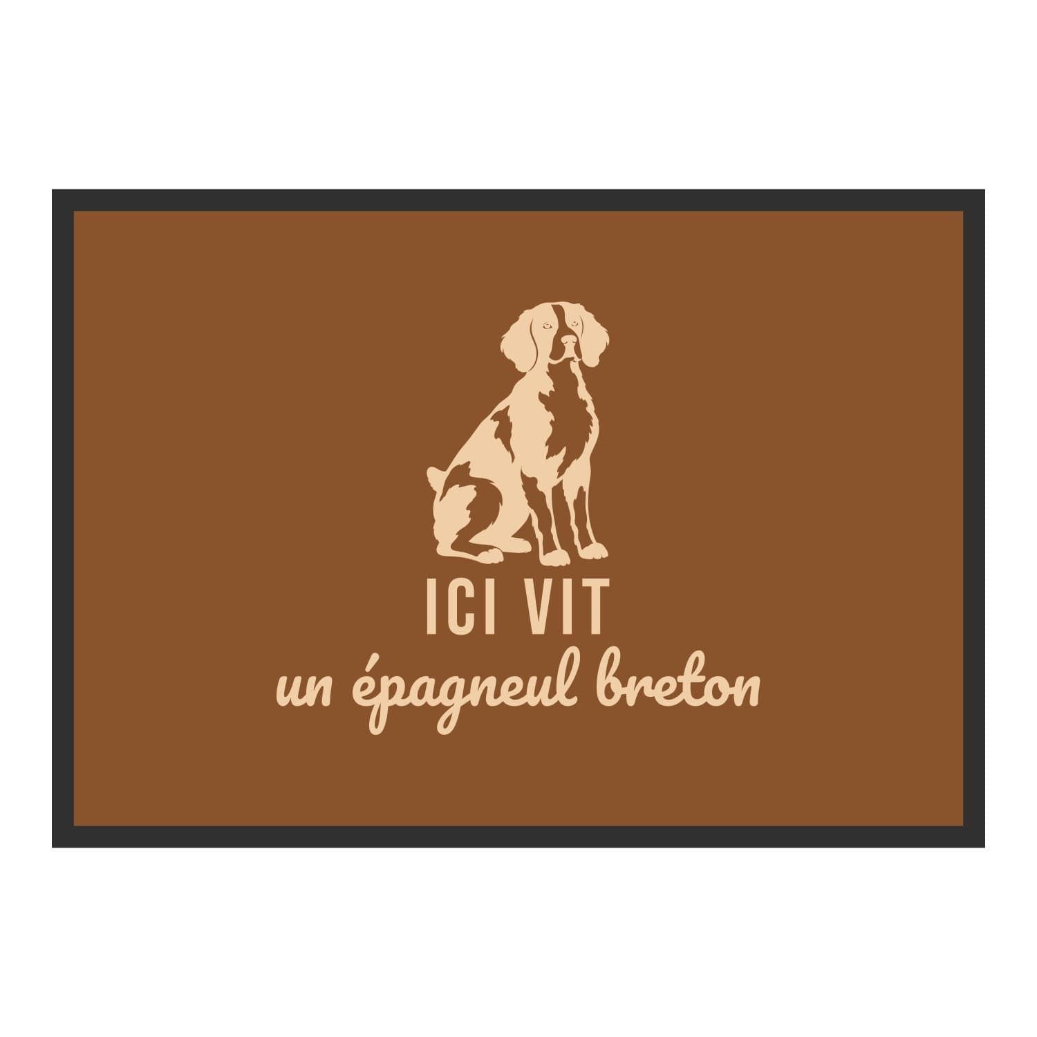 Vue du tapis Ici vit un épagneul breton dans son format et ses couleurs de départ