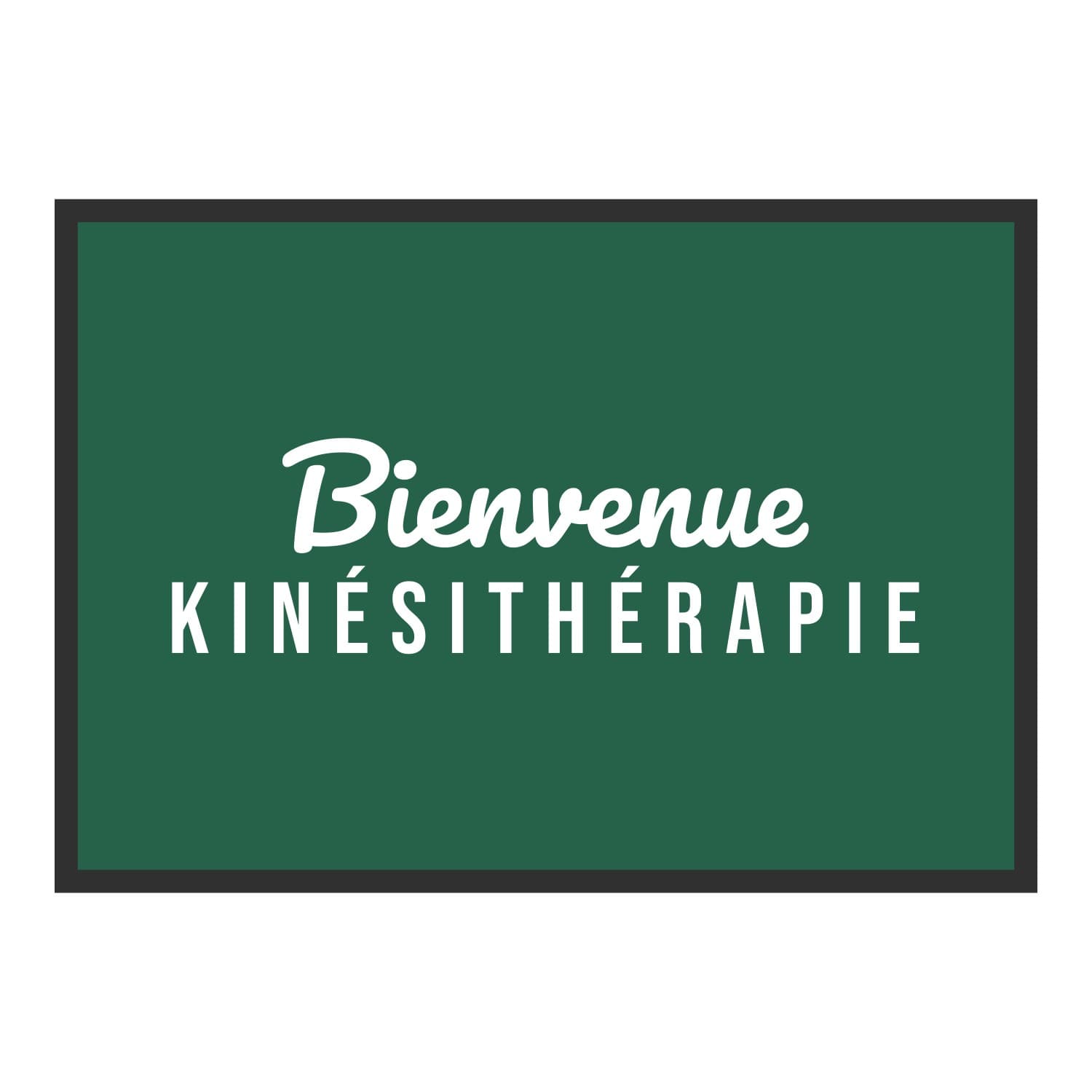 Vue du tapis Bienvenue kinésithérapie dans son format et ses couleurs de départ