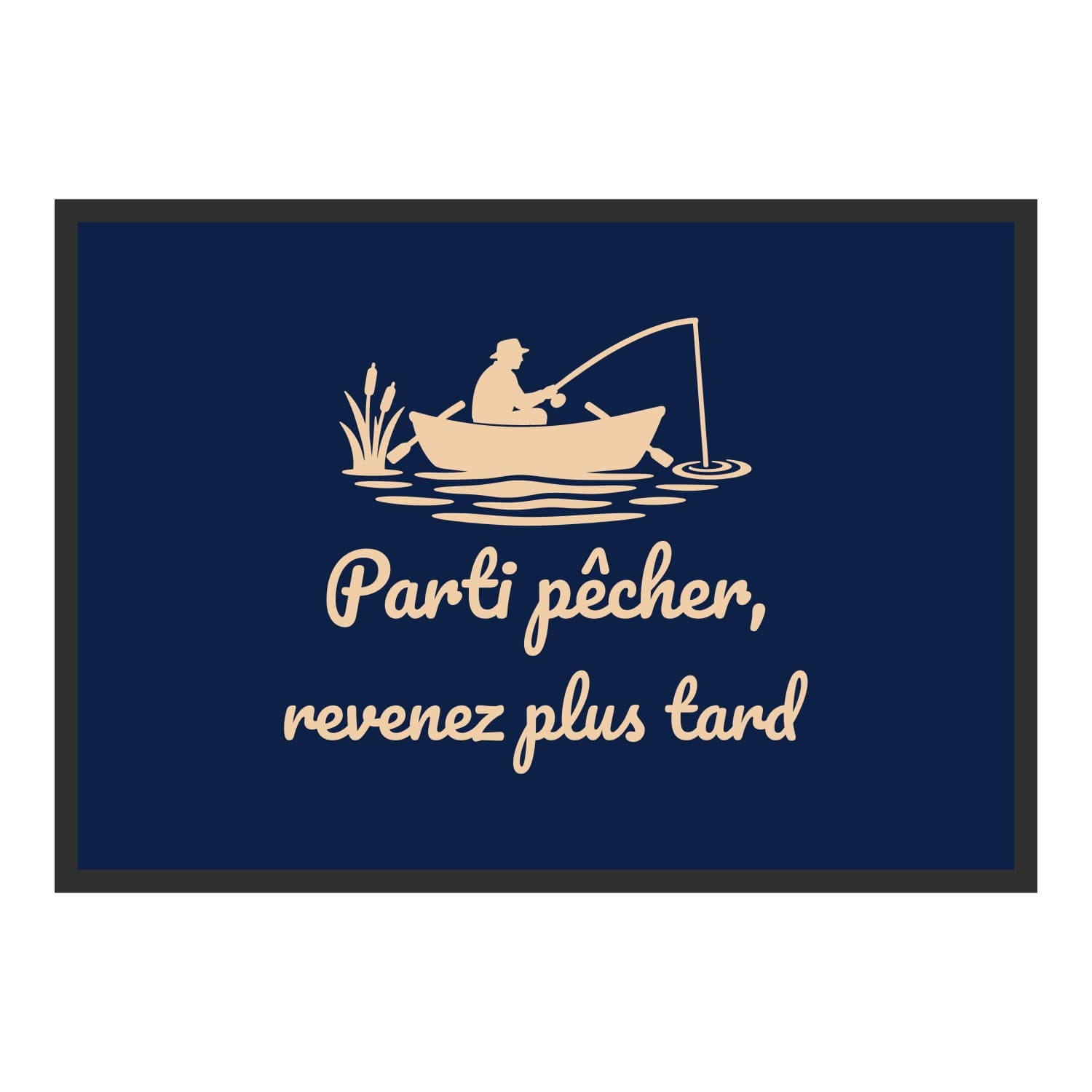 Vue du tapis Parti pêcher, revenez plus tard dans son format et ses couleurs de départ