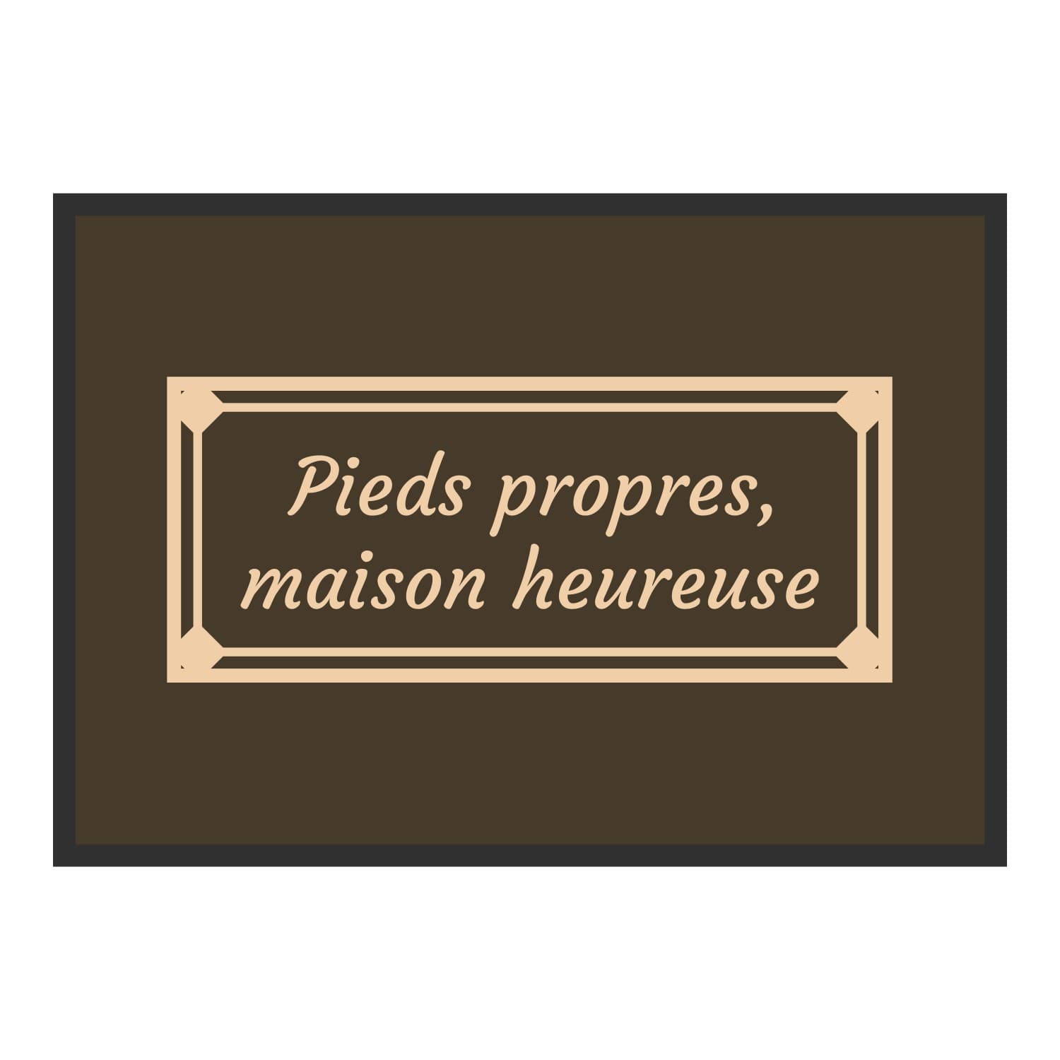 Vue du tapis Pieds propres, maison heureuse dans son format et ses couleurs de départ