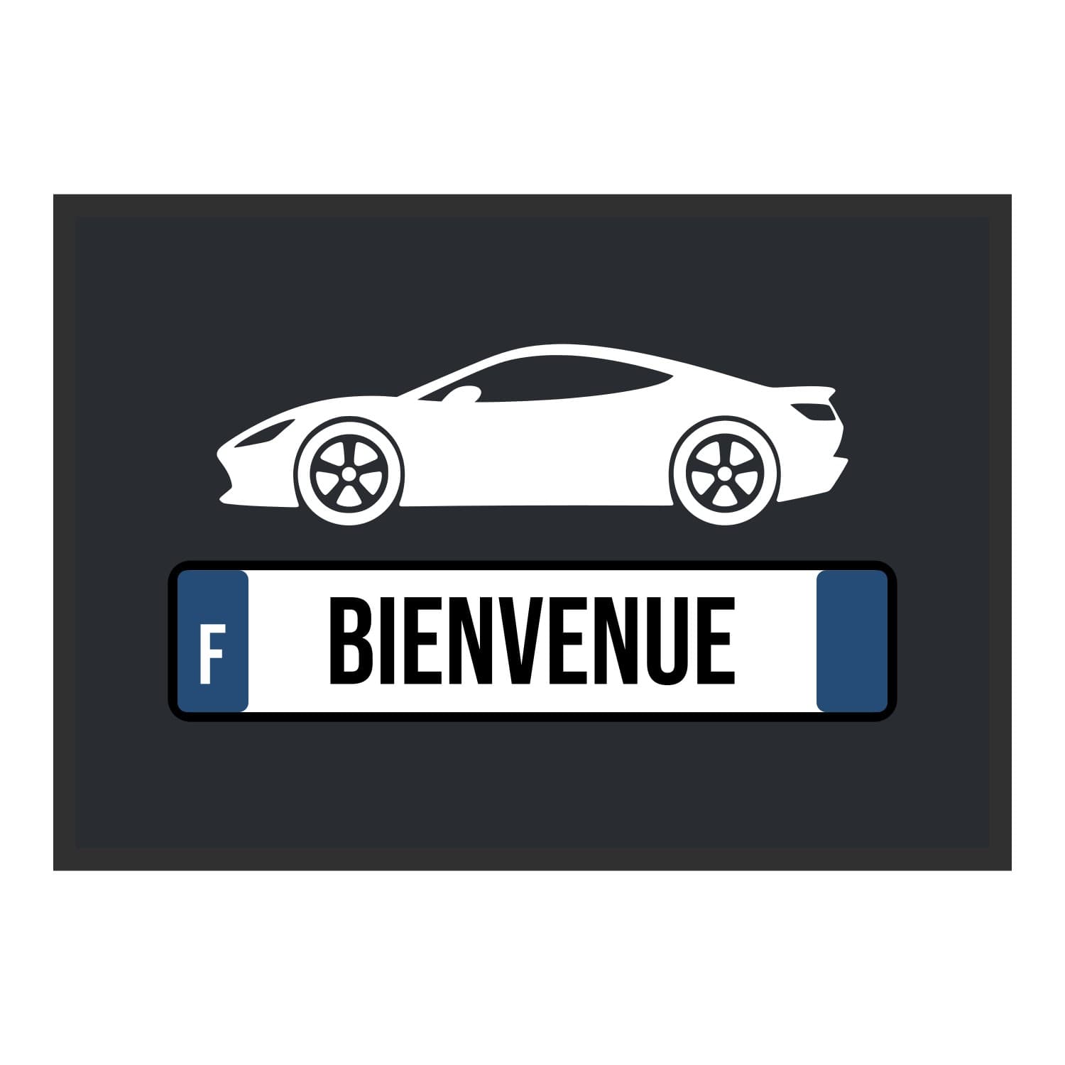 Vue du tapis Plaque d’immatriculation Bienvenue dans son format et ses couleurs de départ