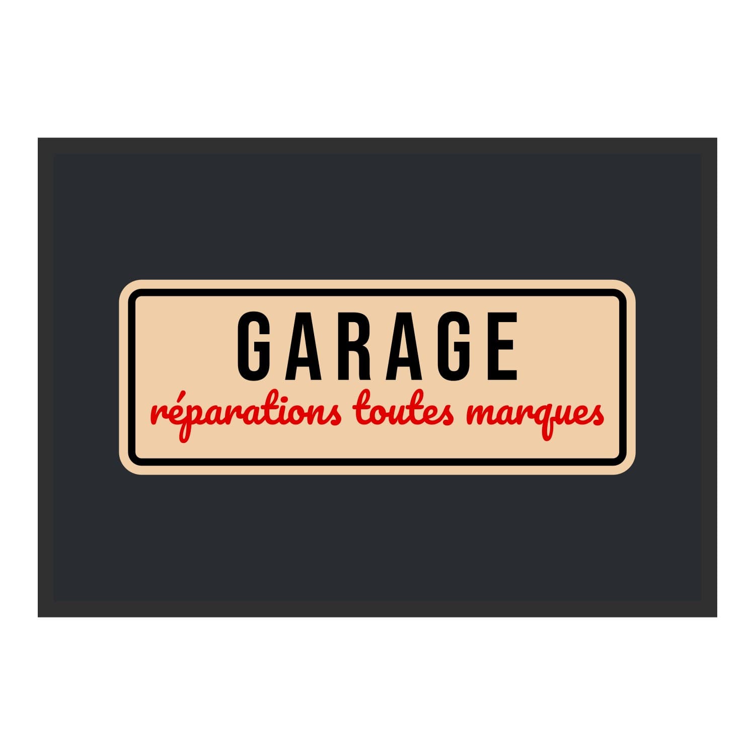 Vue du tapis Plaque émaillée Garage dans son format et ses couleurs de départ