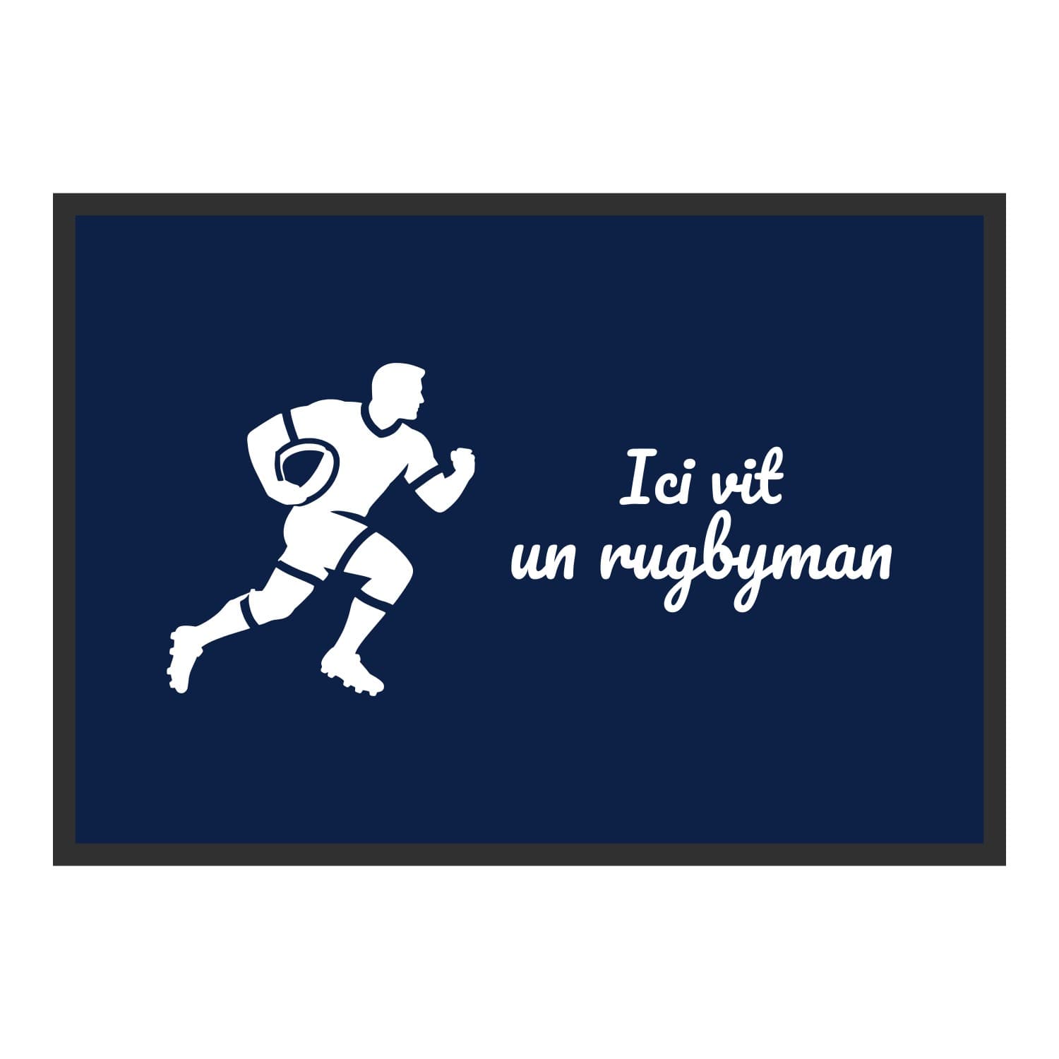 Vue du tapis Ici vit un rugbyman dans son format et ses couleurs de départ