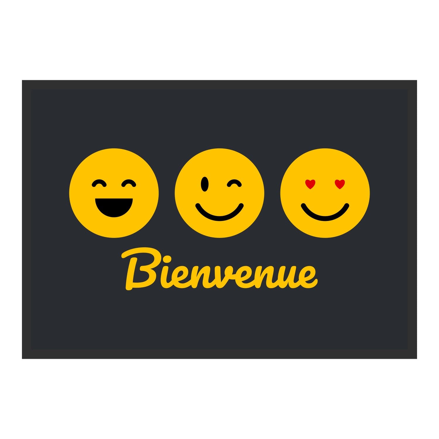 Vue du tapis Trio de smileys en couleurs dans son format et ses couleurs de départ