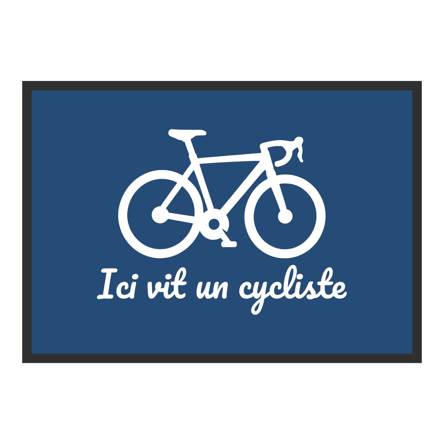 Vue du tapis Ici vit un cycliste dans son format et ses couleurs de départ
