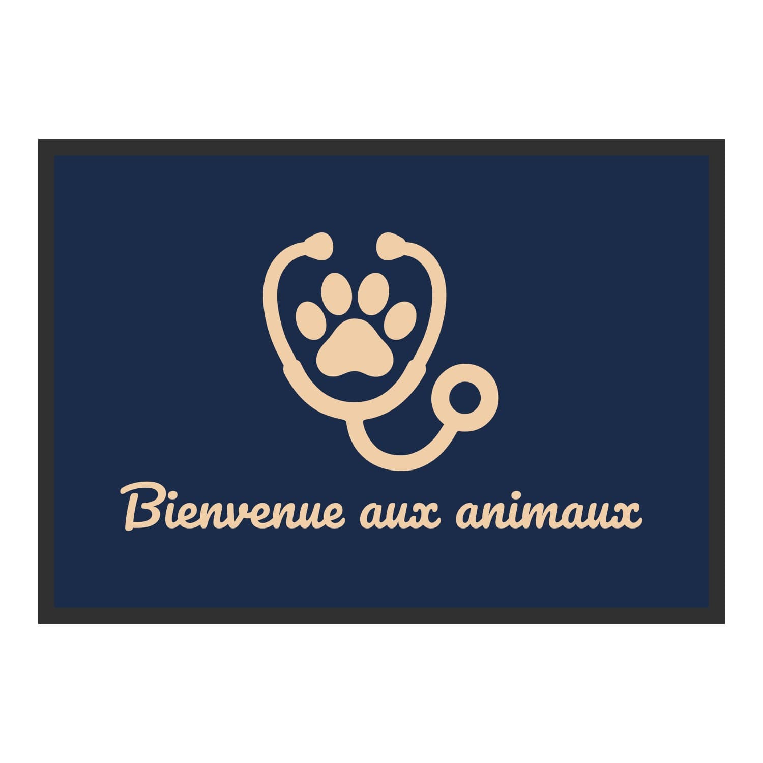 Vue du tapis Stéthoscope et patte Bienvenue aux animaux dans son format et ses couleurs de départ