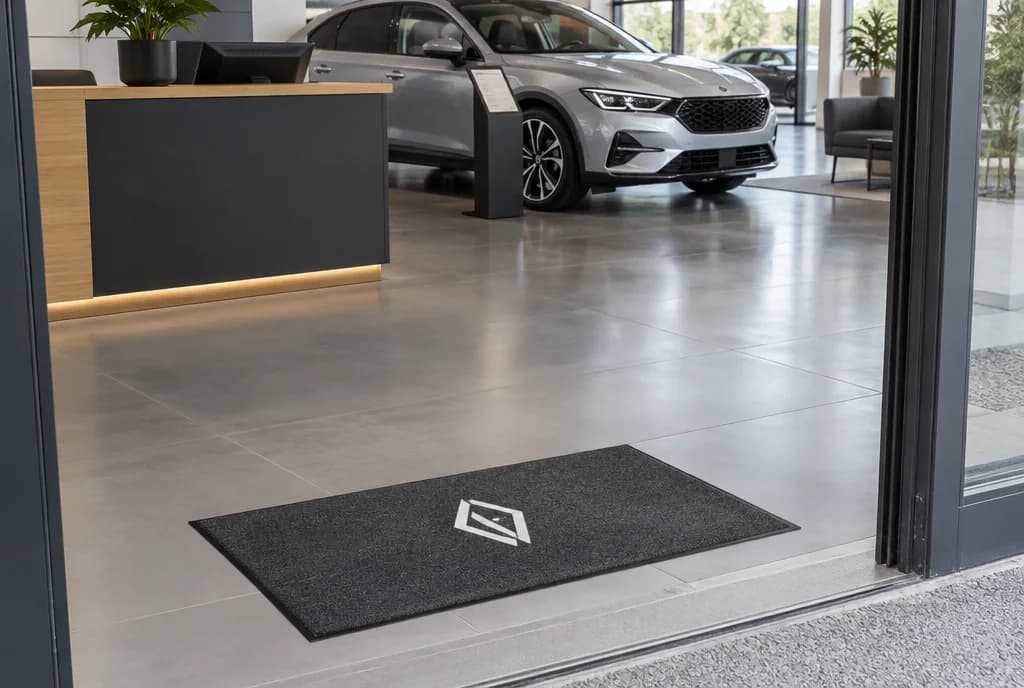 Illustration d’un tapis anthracite dans la réception d’une concession automobile